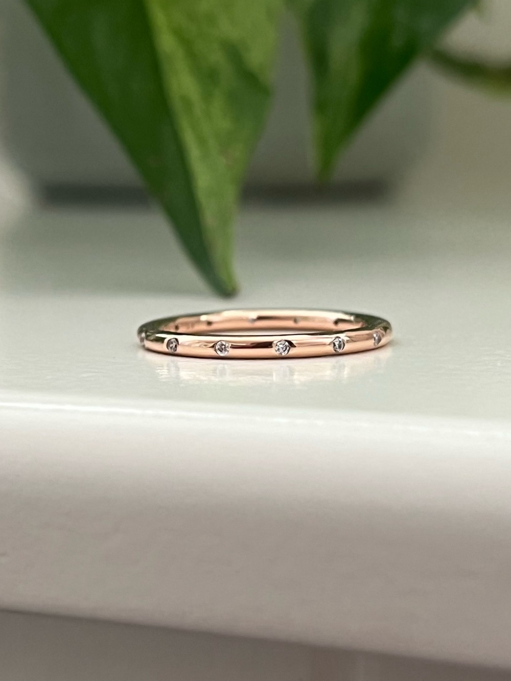 Pandora Rose Gold Slim Ring with Clear Stones
